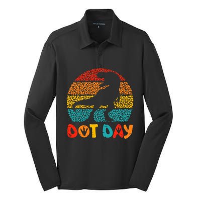 Vintage Dinosaur Happy Dot Day For Teacher Silk Touch Performance Long Sleeve Polo