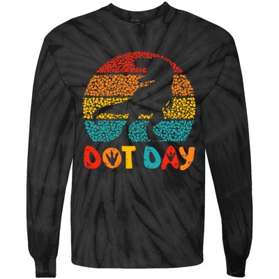 Vintage Dinosaur Happy Dot Day For Teacher Tie-Dye Long Sleeve Shirt