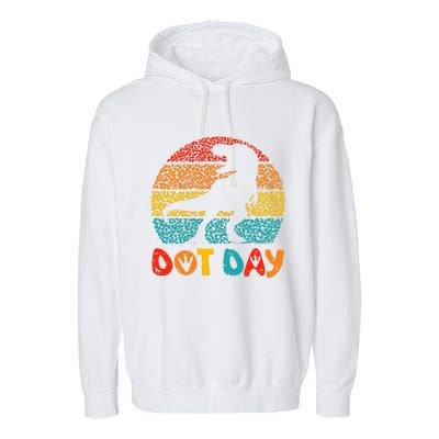 Vintage Dinosaur Happy Dot Day For Teacher Garment-Dyed Fleece Hoodie