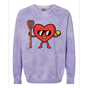 Valentines Day Heart Lacrosse Funny Lax Sports Colorblast Crewneck Sweatshirt