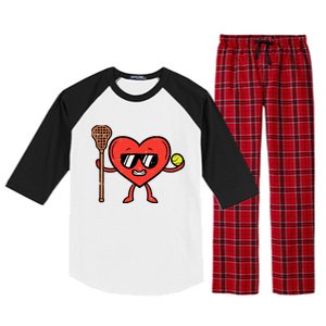 Valentines Day Heart Lacrosse Funny Lax Sports Raglan Sleeve Pajama Set