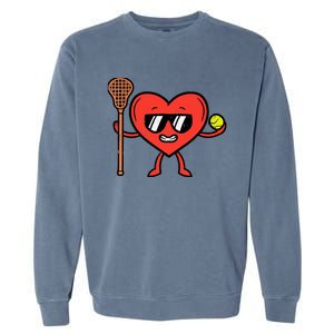 Valentines Day Heart Lacrosse Funny Lax Sports Garment-Dyed Sweatshirt