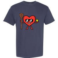 Valentines Day Heart Lacrosse Funny Lax Sports Garment-Dyed Heavyweight T-Shirt