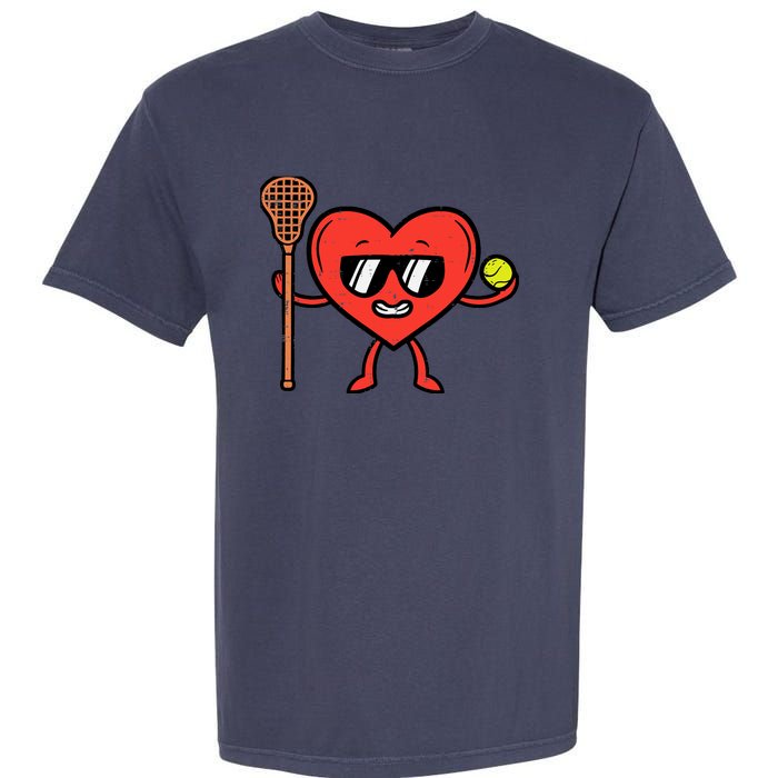 Valentines Day Heart Lacrosse Funny Lax Sports Garment-Dyed Heavyweight T-Shirt