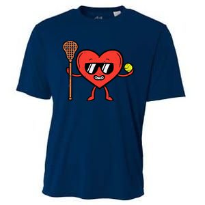 Valentines Day Heart Lacrosse Funny Lax Sports Cooling Performance Crew T-Shirt