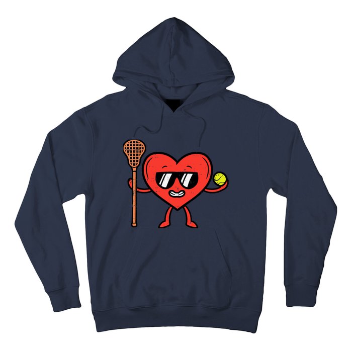 Valentines Day Heart Lacrosse Funny Lax Sports Hoodie