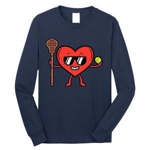 Valentines Day Heart Lacrosse Funny Lax Sports Long Sleeve Shirt