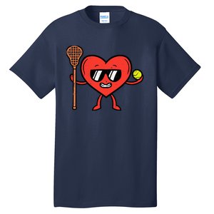 Valentines Day Heart Lacrosse Funny Lax Sports Tall T-Shirt