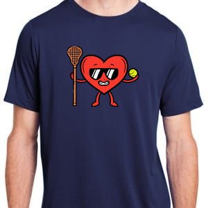 Valentines Day Heart Lacrosse Funny Lax Sports Adult ChromaSoft Performance T-Shirt