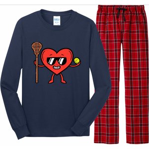 Valentines Day Heart Lacrosse Funny Lax Sports Long Sleeve Pajama Set