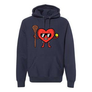 Valentines Day Heart Lacrosse Funny Lax Sports Premium Hoodie