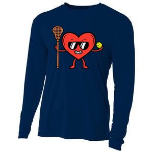 Valentines Day Heart Lacrosse Funny Lax Sports Cooling Performance Long Sleeve Crew