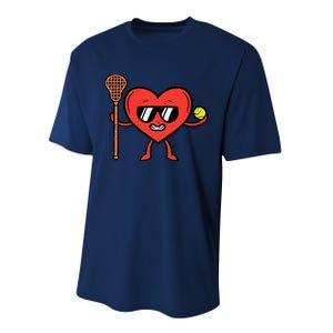 Valentines Day Heart Lacrosse Funny Lax Sports Performance Sprint T-Shirt