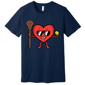 Valentines Day Heart Lacrosse Funny Lax Sports Premium T-Shirt