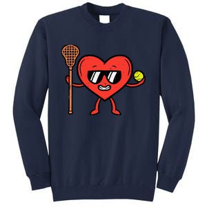 Valentines Day Heart Lacrosse Funny Lax Sports Tall Sweatshirt