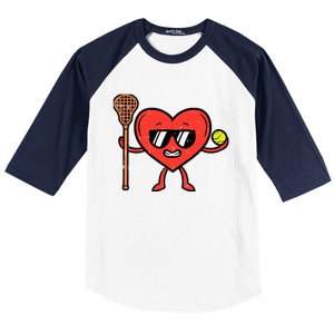 Valentines Day Heart Lacrosse Funny Lax Sports Baseball Sleeve Shirt