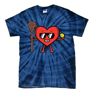 Valentines Day Heart Lacrosse Funny Lax Sports Tie-Dye T-Shirt