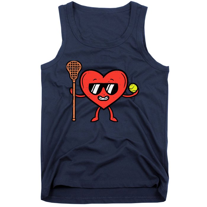 Valentines Day Heart Lacrosse Funny Lax Sports Tank Top