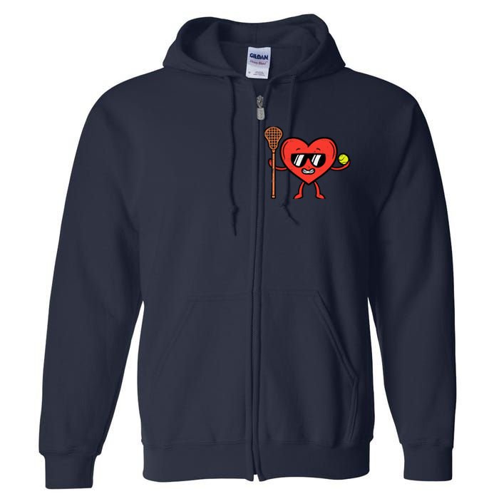 Valentines Day Heart Lacrosse Funny Lax Sports Full Zip Hoodie