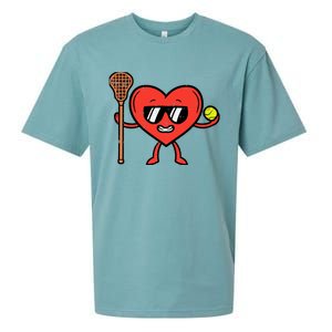 Valentines Day Heart Lacrosse Funny Lax Sports Sueded Cloud Jersey T-Shirt