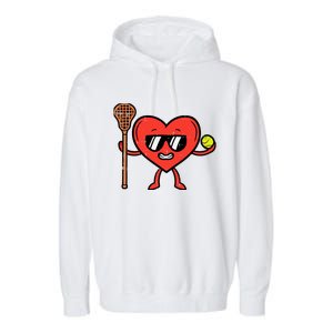 Valentines Day Heart Lacrosse Funny Lax Sports Garment-Dyed Fleece Hoodie