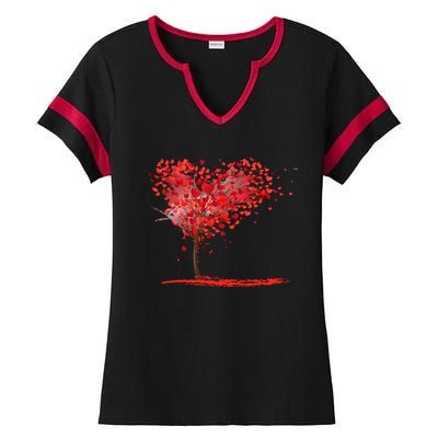 Valentines Day Heart Shaped Tree Ladies Halftime Notch Neck Tee