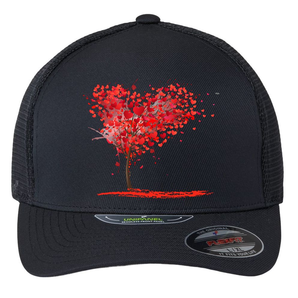 Valentines Day Heart Shaped Tree Flexfit Unipanel Trucker Cap