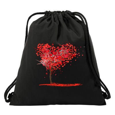 Valentines Day Heart Shaped Tree Drawstring Bag