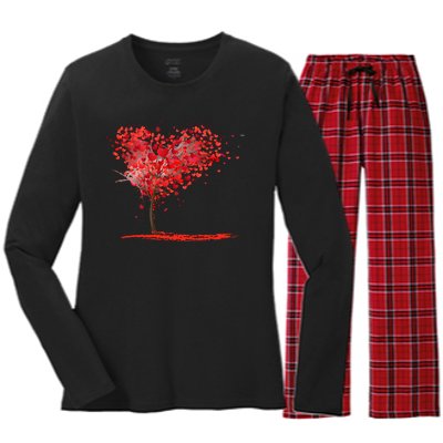 Valentines Day Heart Shaped Tree Women's Long Sleeve Flannel Pajama Set 