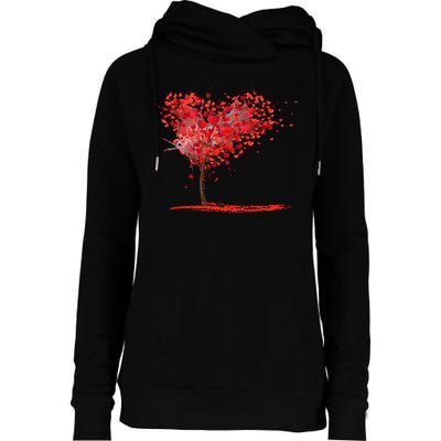 Valentines Day Heart Shaped Tree Womens Funnel Neck Pullover Hood