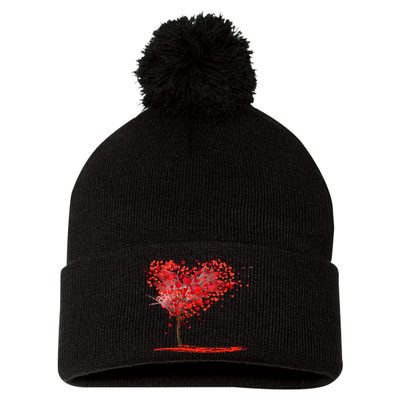 Valentines Day Heart Shaped Tree Pom Pom 12in Knit Beanie