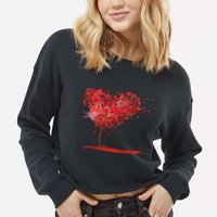 Valentines Day Heart Shaped Tree Cropped Pullover Crew