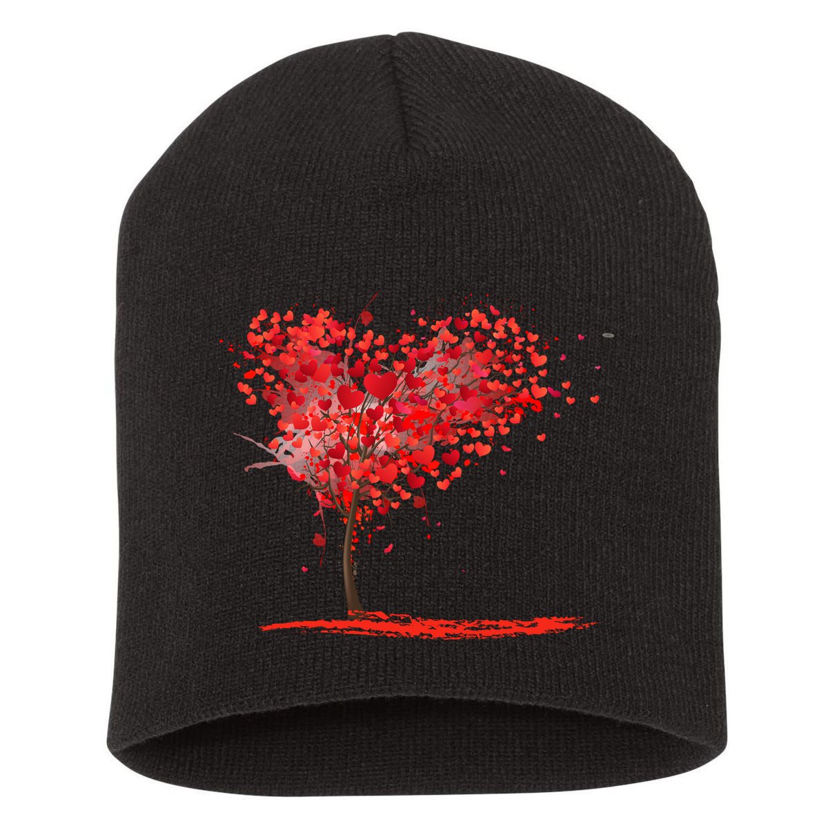 Valentines Day Heart Shaped Tree Short Acrylic Beanie