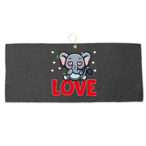 Valentine's Day Hearts Love Elephant Animal Lovers Gift Large Microfiber Waffle Golf Towel