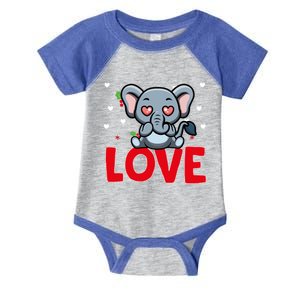 Valentine's Day Hearts Love Elephant Animal Lovers Gift Infant Baby Jersey Bodysuit