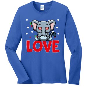 Valentine's Day Hearts Love Elephant Animal Lovers Gift Ladies Long Sleeve Shirt