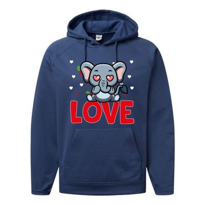 Valentine's Day Hearts Love Elephant Animal Lovers Gift Performance Fleece Hoodie