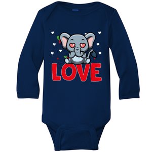 Valentine's Day Hearts Love Elephant Animal Lovers Gift Baby Long Sleeve Bodysuit