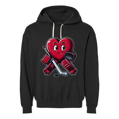 ValentineS Day Heart Ice Hockey Goalie Garment-Dyed Fleece Hoodie