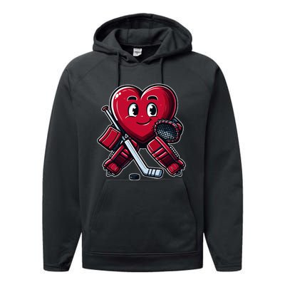 ValentineS Day Heart Ice Hockey Goalie Performance Fleece Hoodie