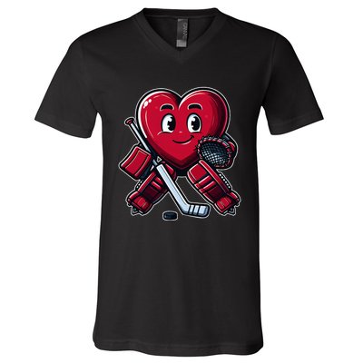 ValentineS Day Heart Ice Hockey Goalie V-Neck T-Shirt