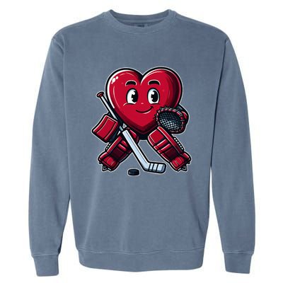 ValentineS Day Heart Ice Hockey Goalie Garment-Dyed Sweatshirt