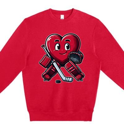 ValentineS Day Heart Ice Hockey Goalie Premium Crewneck Sweatshirt