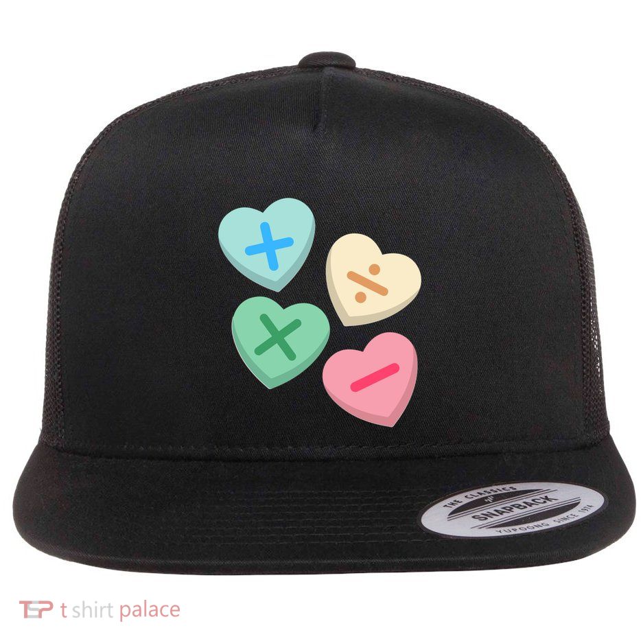 ValentineS Day Hearts With Math Symbols Gift Flat Bill Trucker Hat