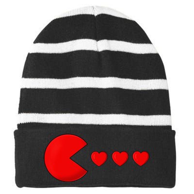 Valentines Day Hearts Funny Striped Beanie with Solid Band