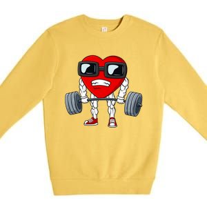 Valentines Day Heart Weightlifting Funny Deadlift Fitness Gift Premium Crewneck Sweatshirt