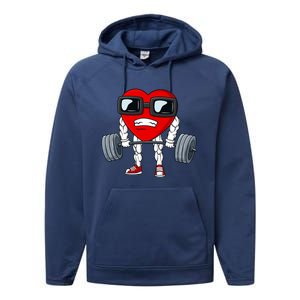 Valentines Day Heart Weightlifting Funny Deadlift Fitness Gift Performance Fleece Hoodie