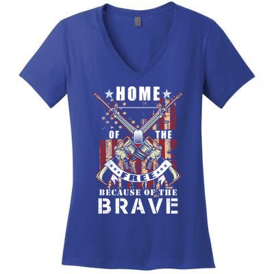 Veterans Day Home Of The Free Because Of The Brave Funny Gift Women's V-Neck T-Shirt