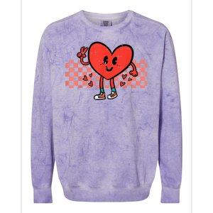 Valentines Day Heart Peace Hand Retro Groovy Colorblast Crewneck Sweatshirt