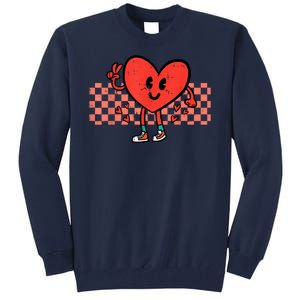 Valentines Day Heart Peace Hand Retro Groovy Tall Sweatshirt